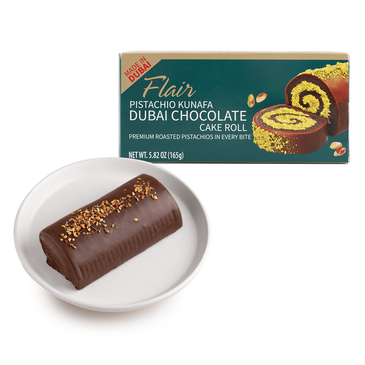 Flair Pistachio Kunafa Dubai Chocolate Cake Roll (Made in Dubai) 165 g