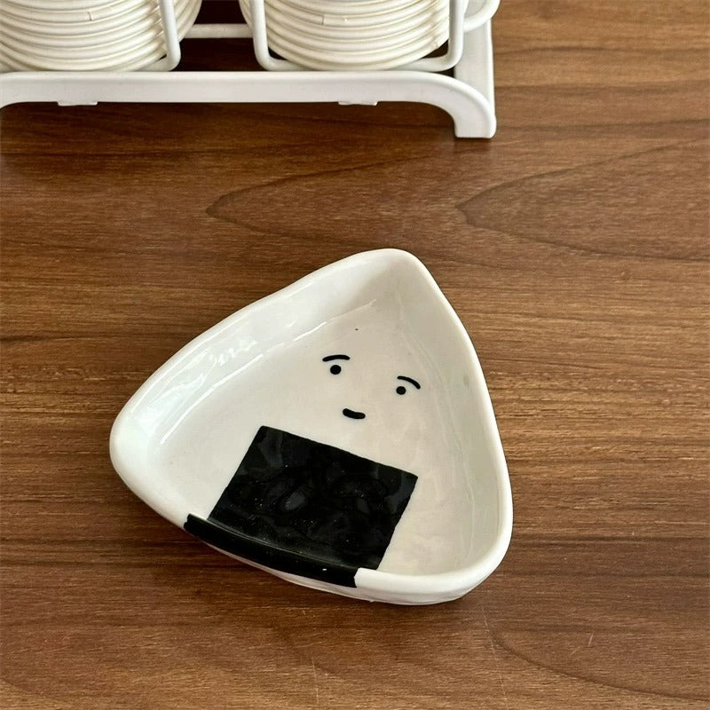 Japanese-style onigiri shaped ceramic sauce dish