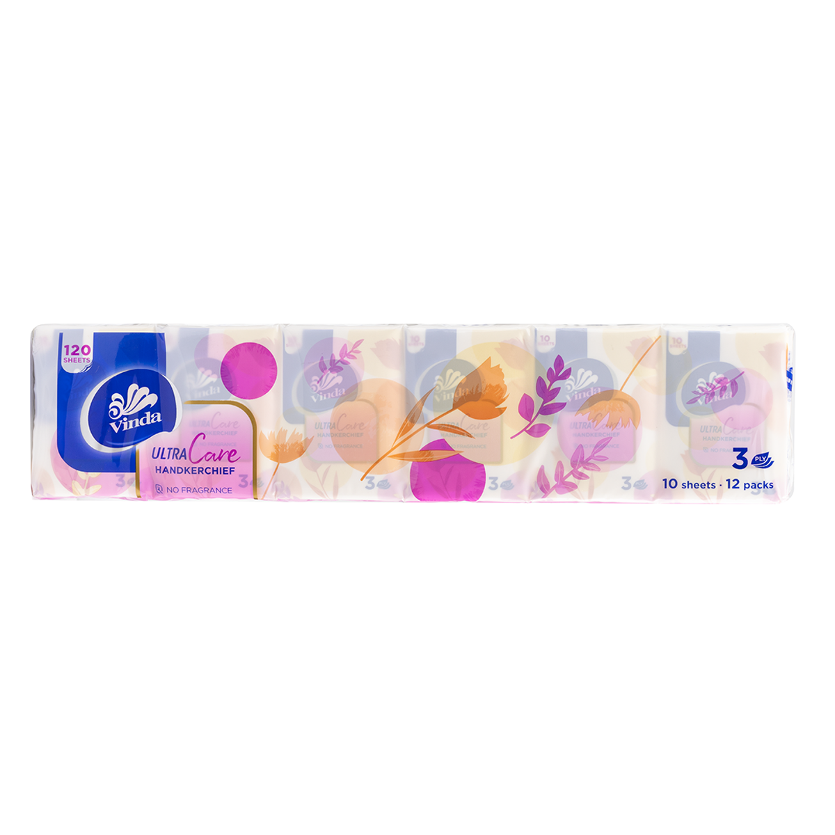 Vinda Pocket Handkerchief,Pink,12 Packs x 10 Sheets