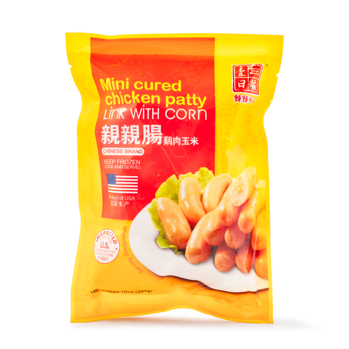 3 Meals a Day Mini Cured Chicken Patty Link with Corn, Frozen