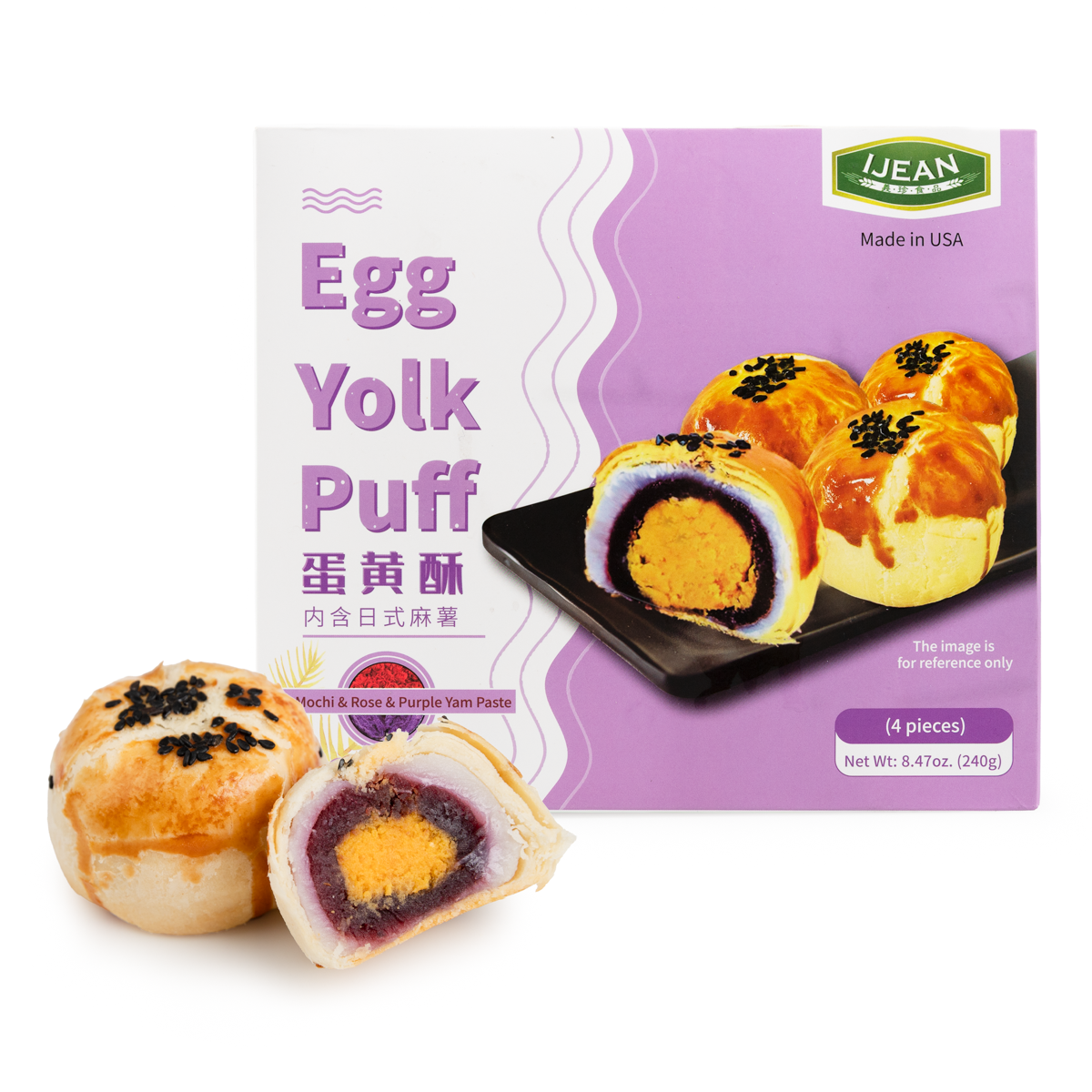 Egg Yolk Puff with Mochi, Rose& Purple Yam Paste