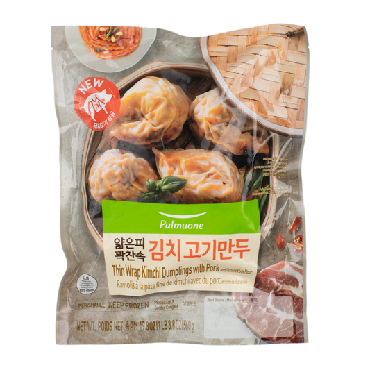 PULMUONE Thin Wrap Kimchi Dumplings with Pork and Textured Soy Flour