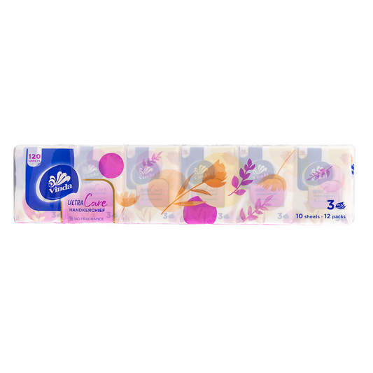 Vinda Pocket Handkerchief,Pink,12 Packs x 10 Sheets